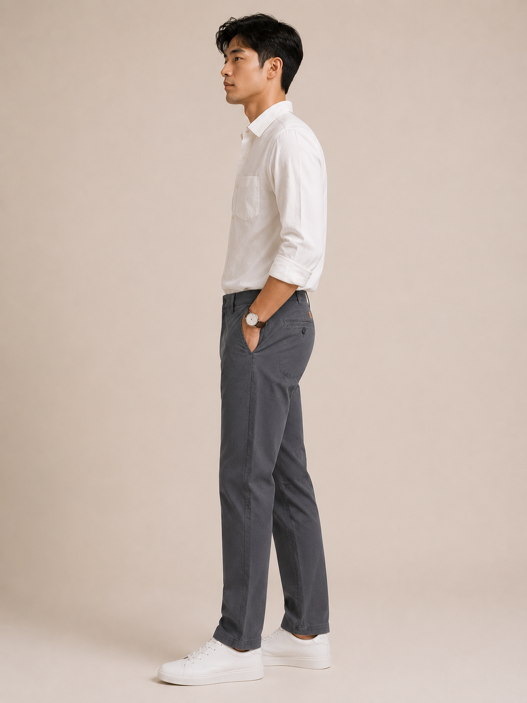 Men Grey Contemporary Chino Trousers