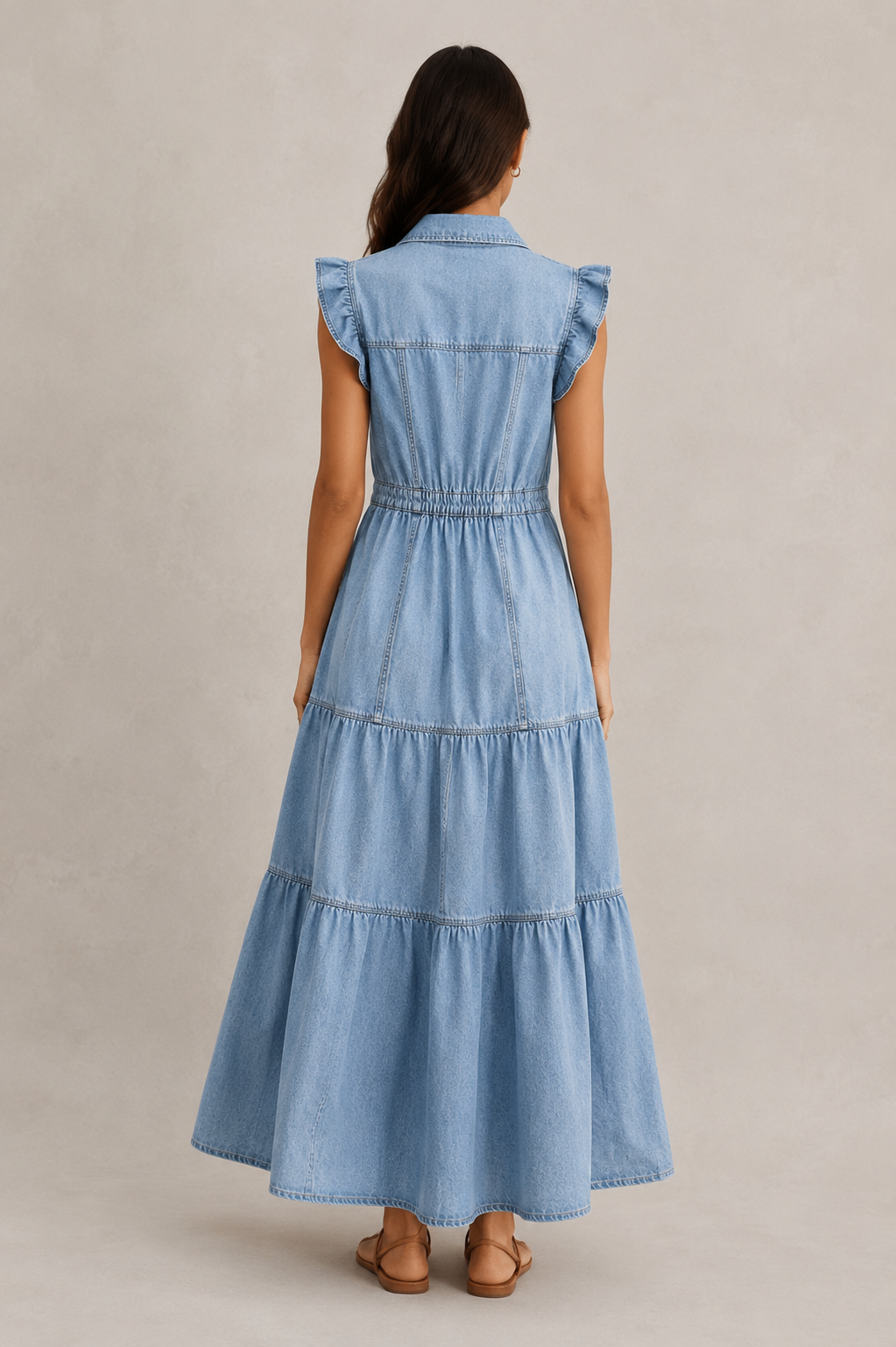 Women Denim Tiered Shirt Dress