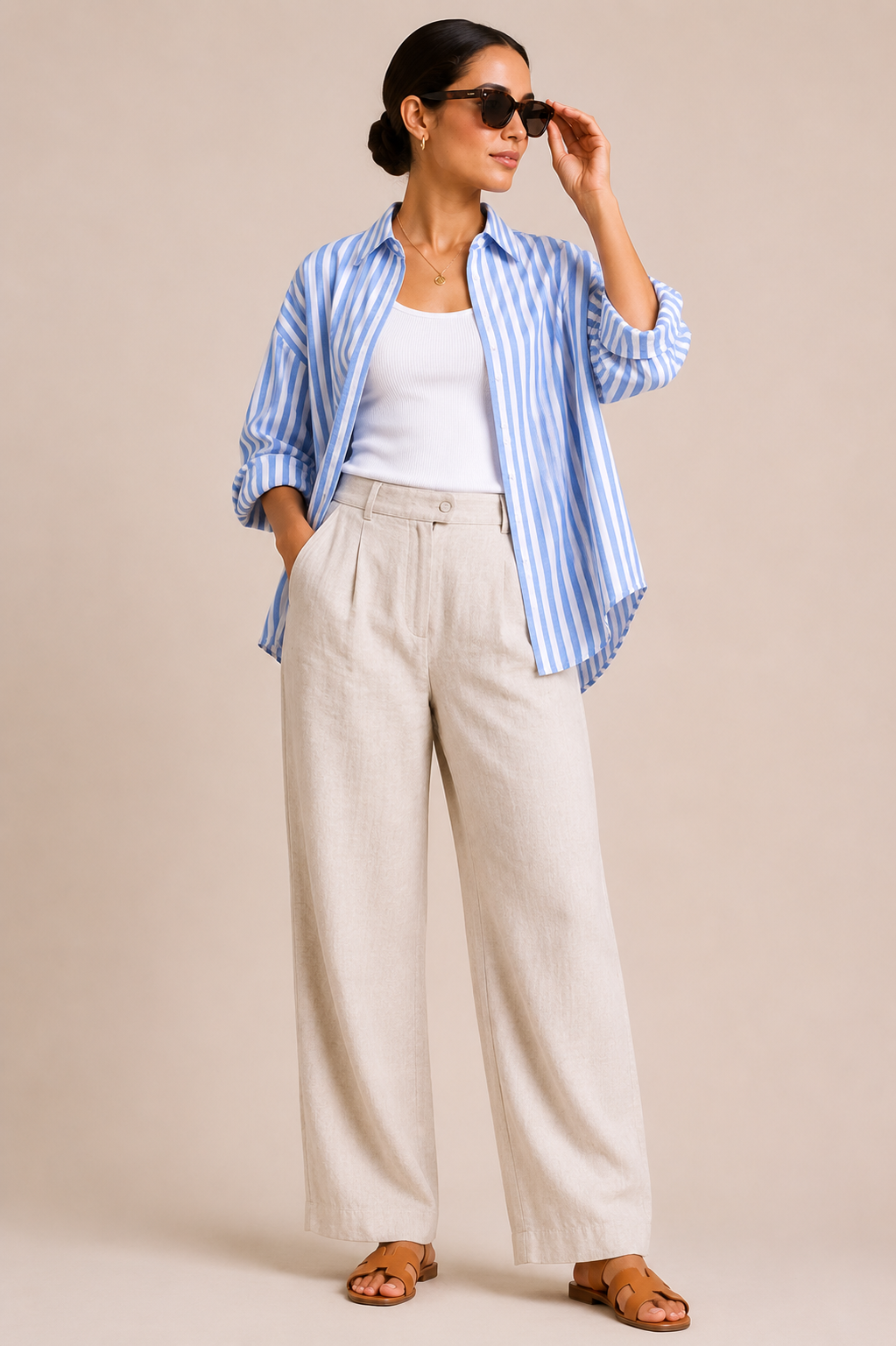 Women Blue Stripe Boxy Shirt