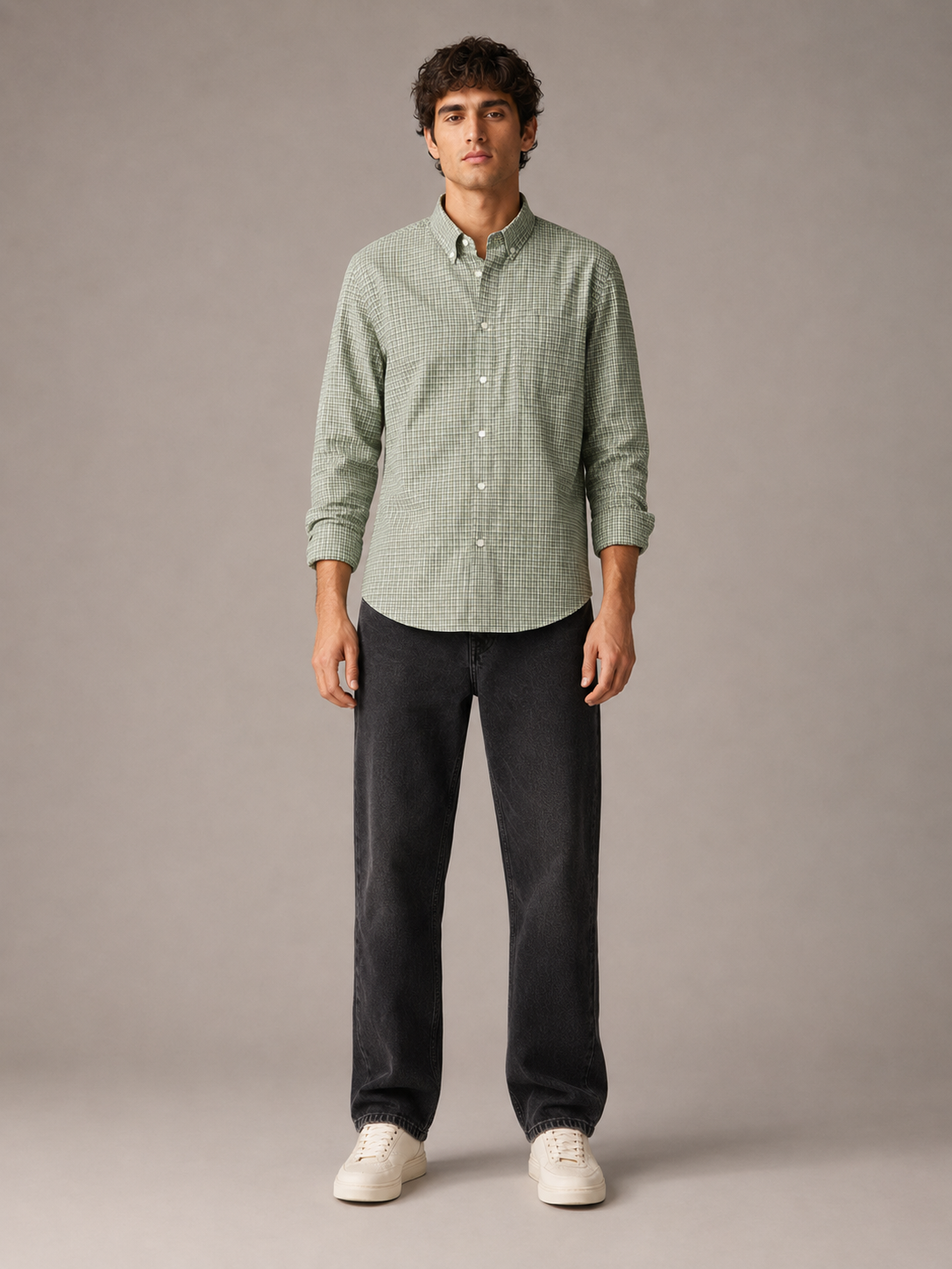 Men Green Micro Check Shirt