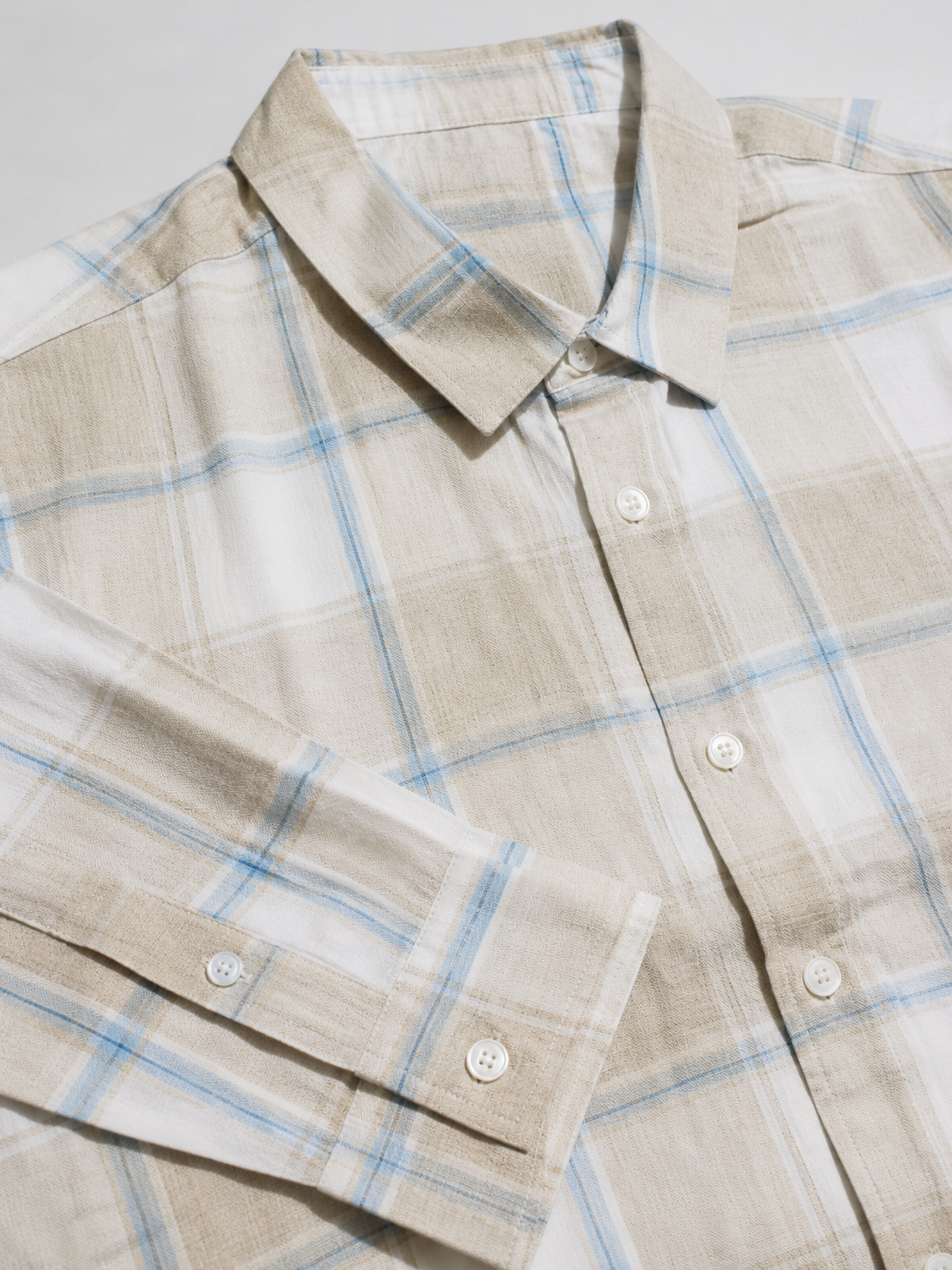 Men Beige Plaid Checked Long Sleeve Shirt