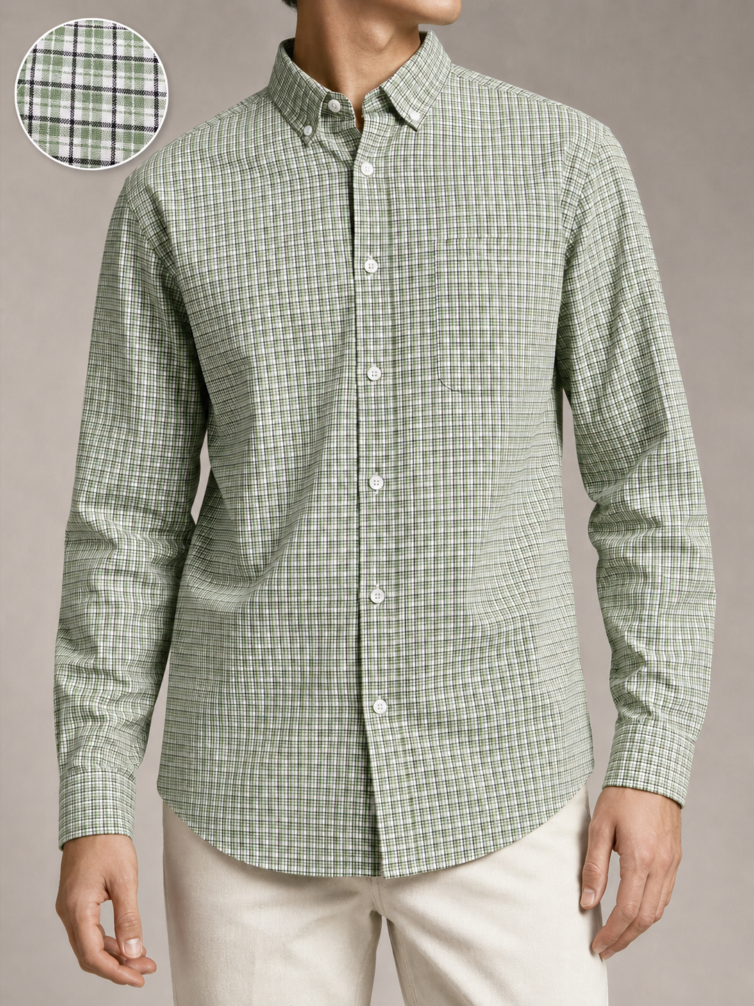 Men Green Micro Check Shirt