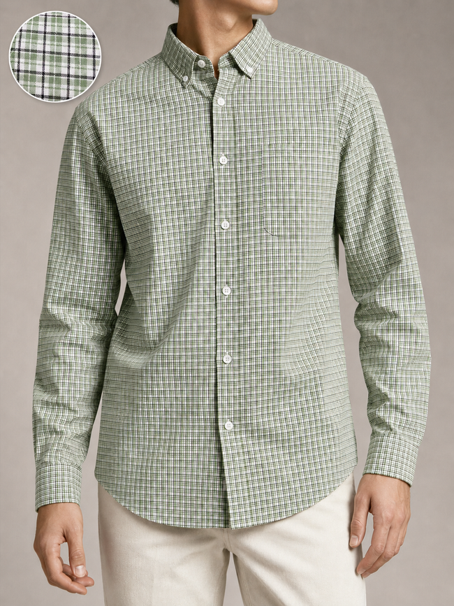 Men Green Micro Check Shirt