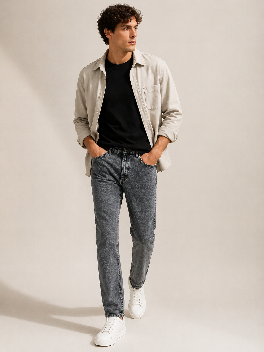 Men Washed Grey Straight Fit Jeans