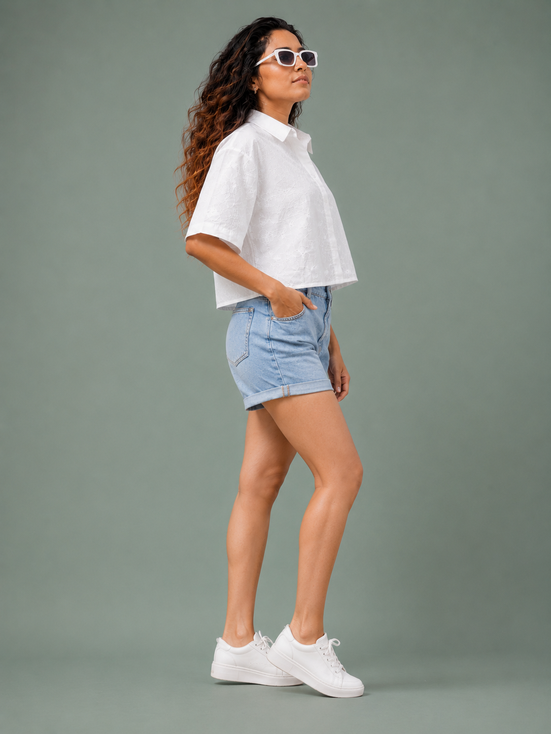 Women White Floral Embroidered Shirt