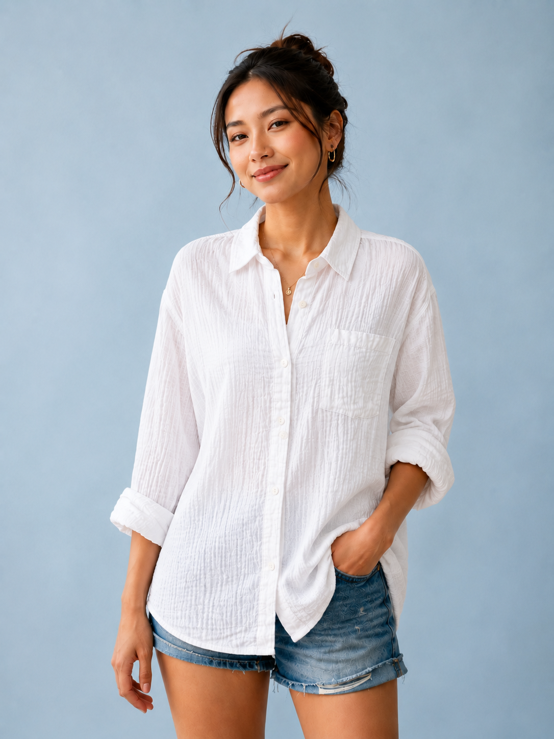 Women White Double Gauze Comfort Shirt