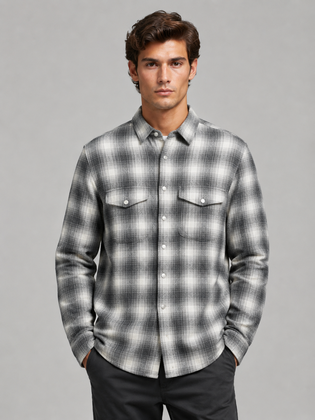 Men Grey Soft Check Shirt
