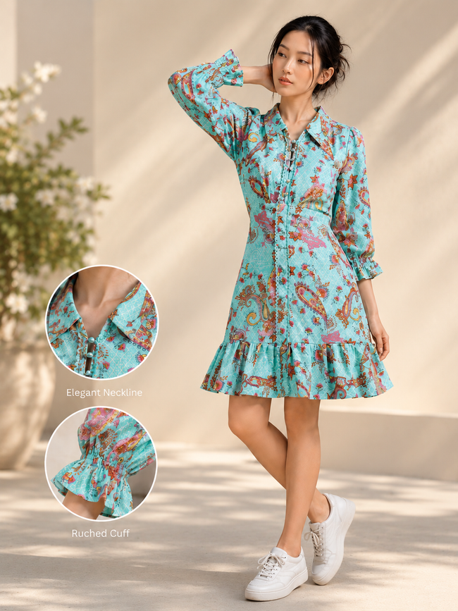 Women Green Cutout Flare Dress