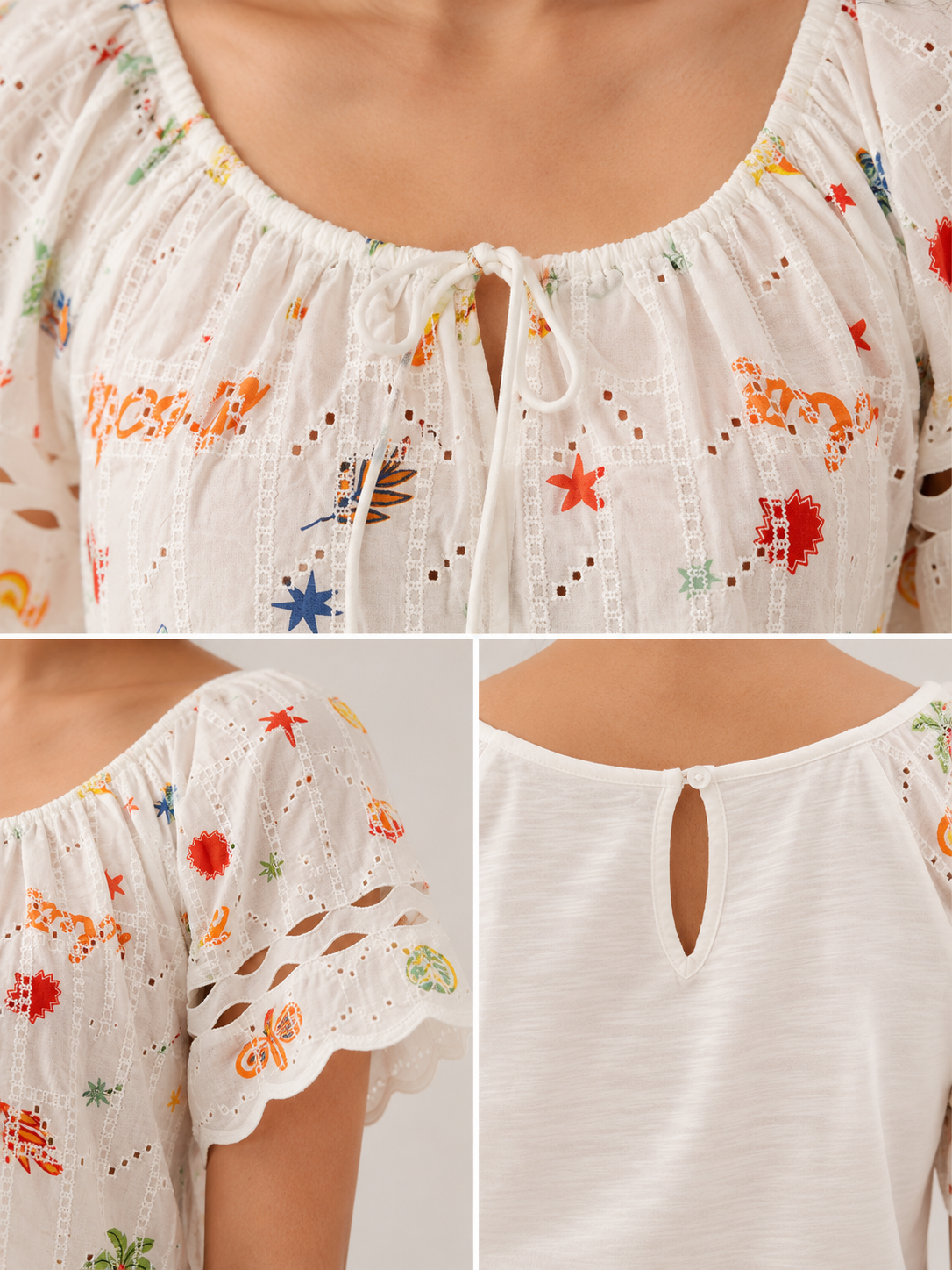 Women Multi Print Schiffli Vacation Top
