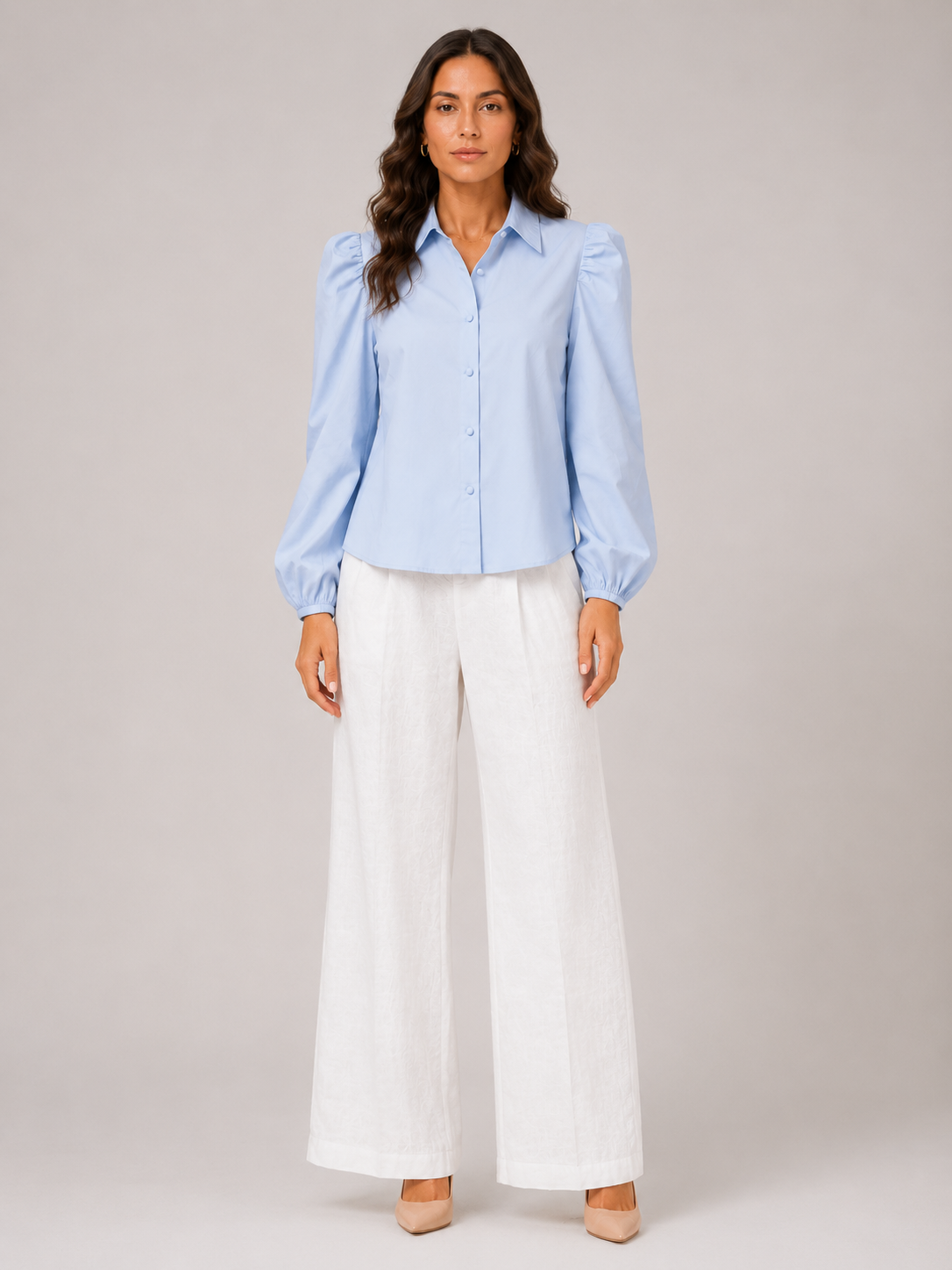 Women Blue Puff Sleeve Shirt