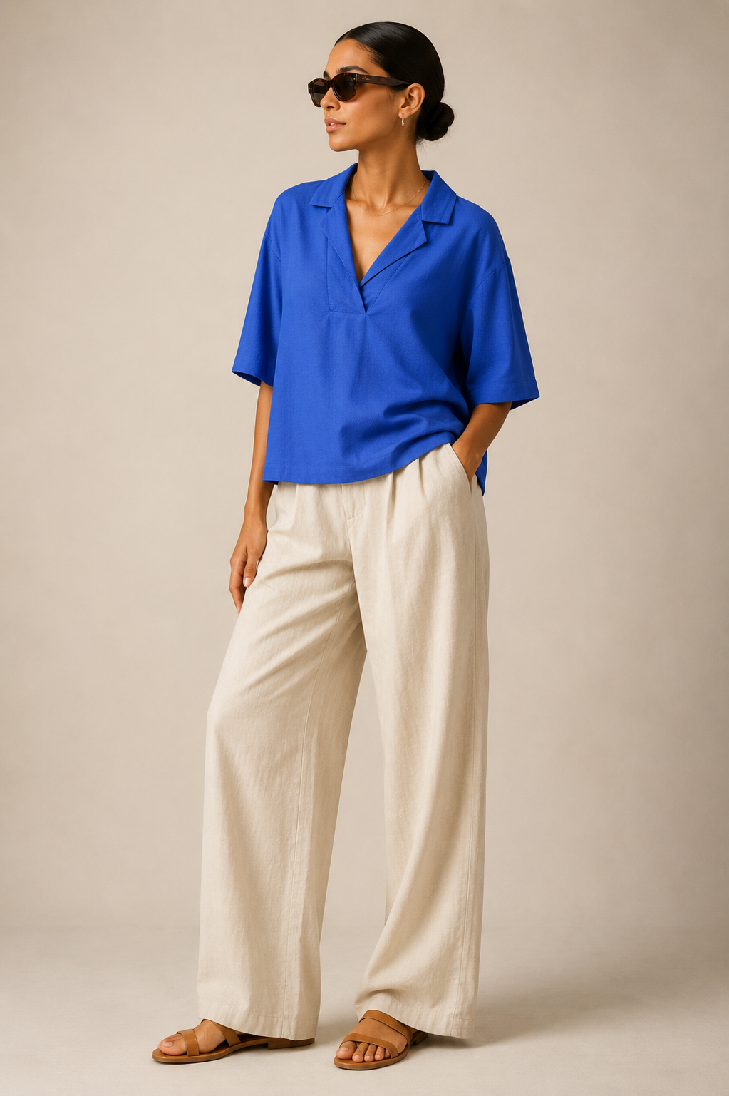 Women Blue Resort Collar Top