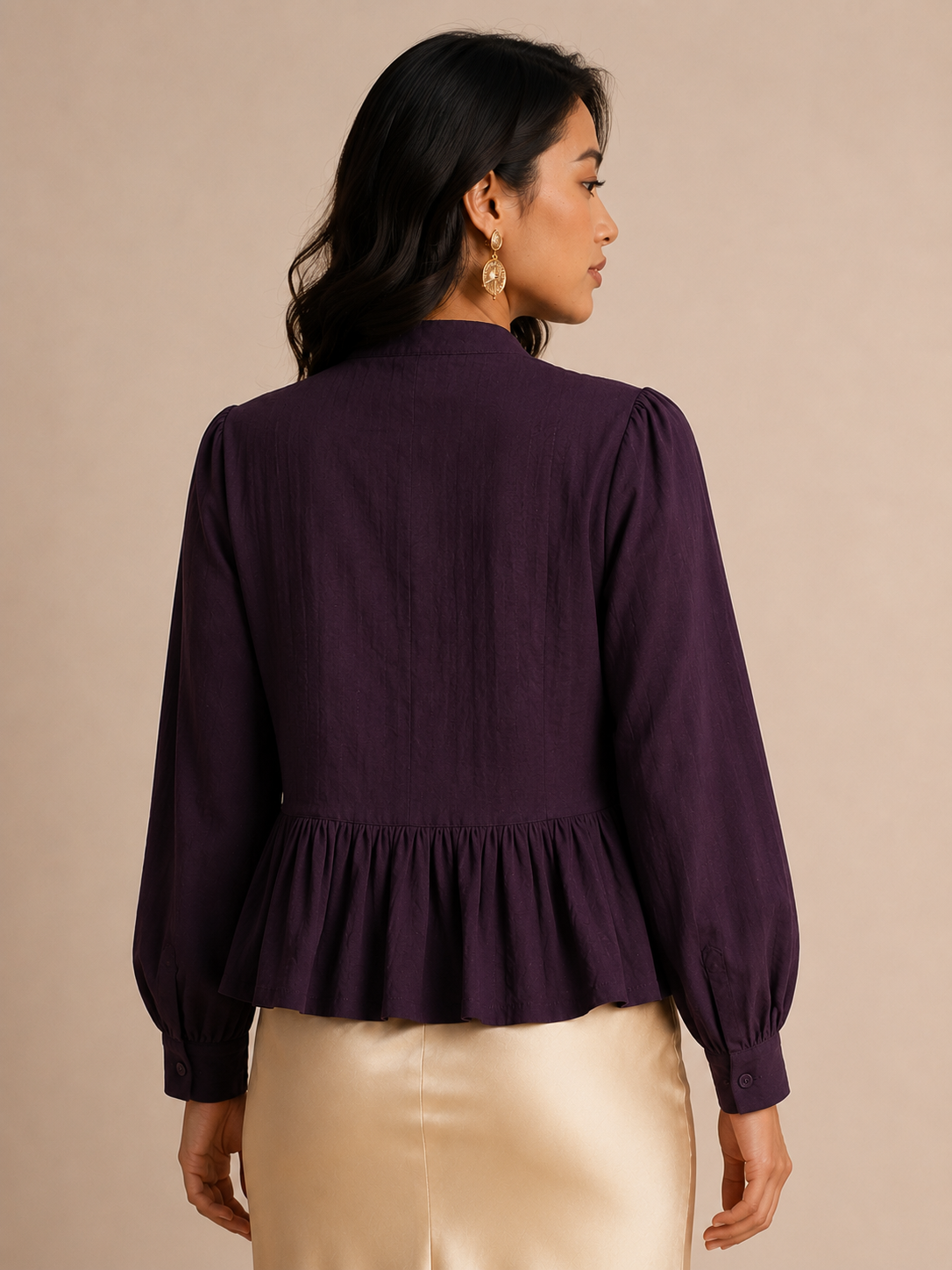 Women Violet Ruffle Front Peplum Top