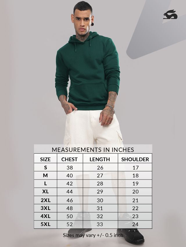 Men Green Cotton Fleece Printed Hoodie