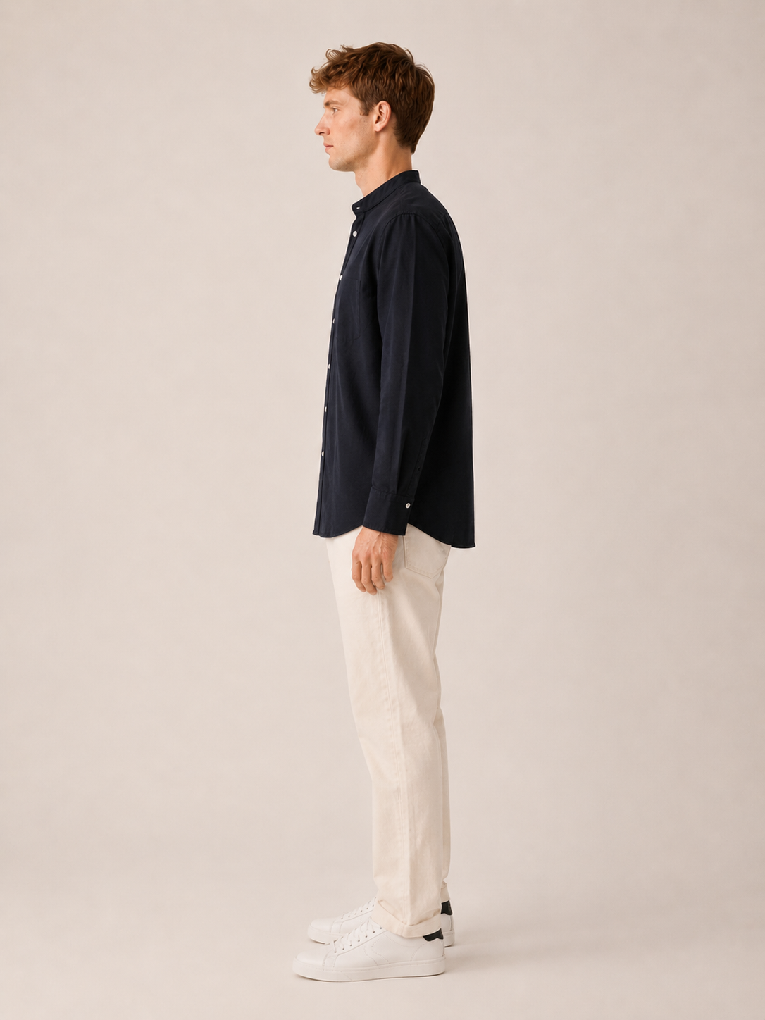 Men Black Linen Band Collar Shirt