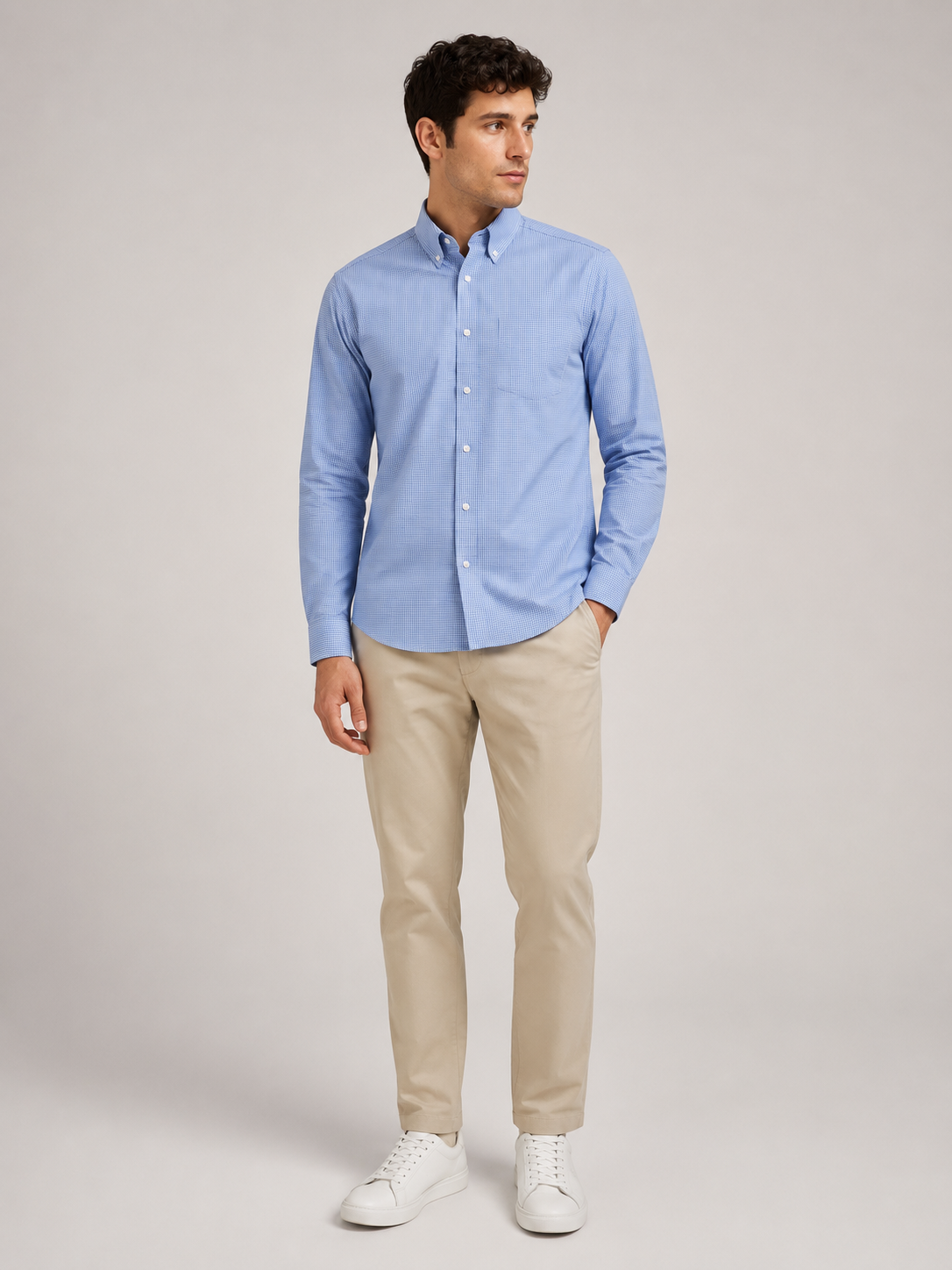 Men Blue Micro Check Oxford Shirt