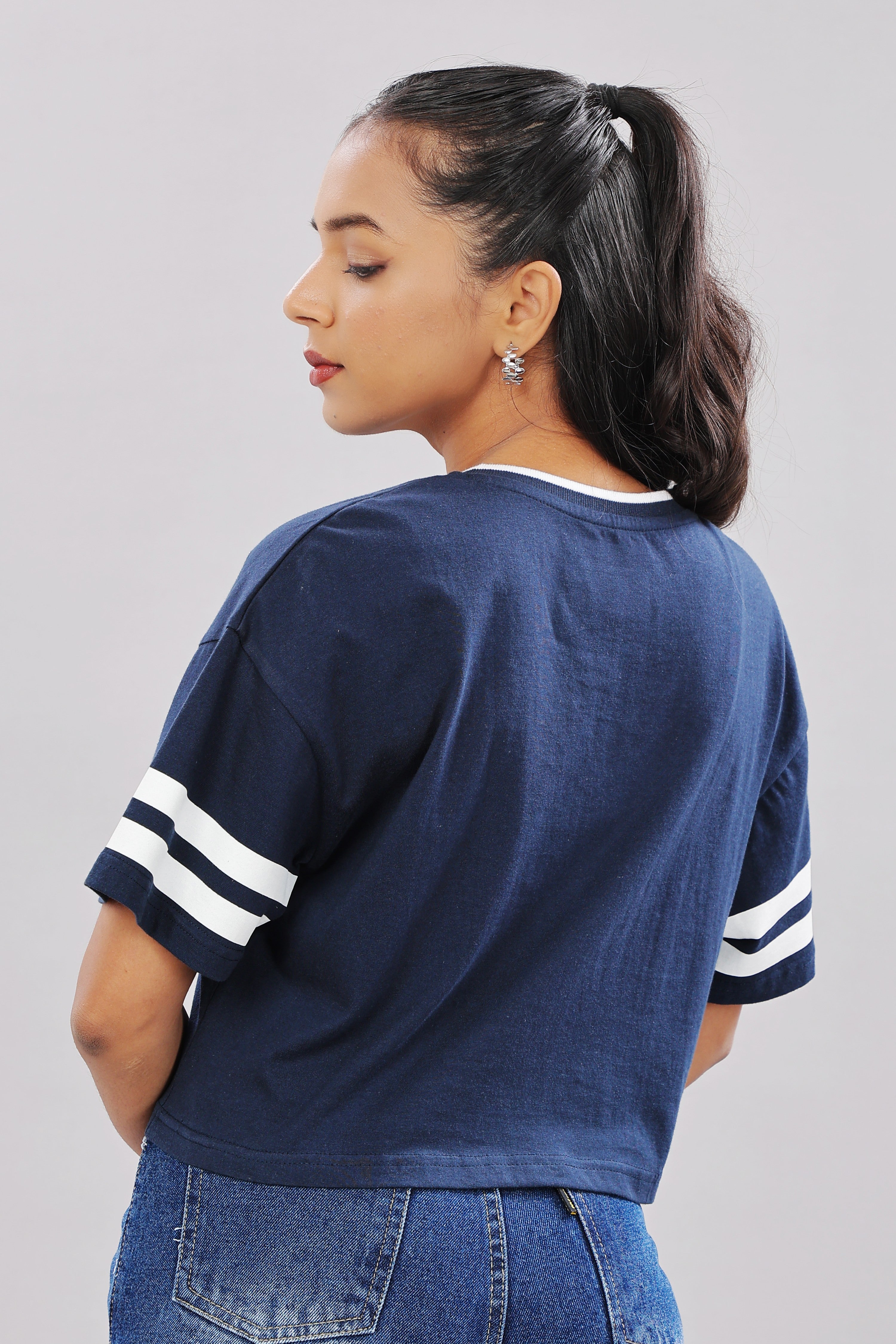 Women Printed Blue Cotton Tshirt