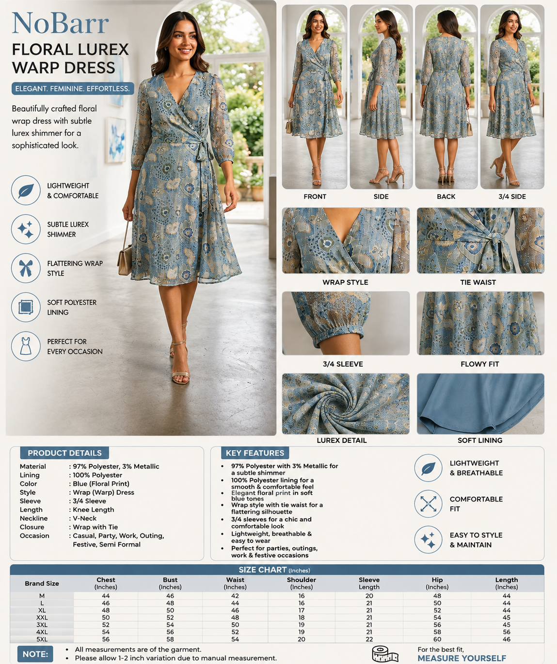 Women Blue Lurex Wrap Dress