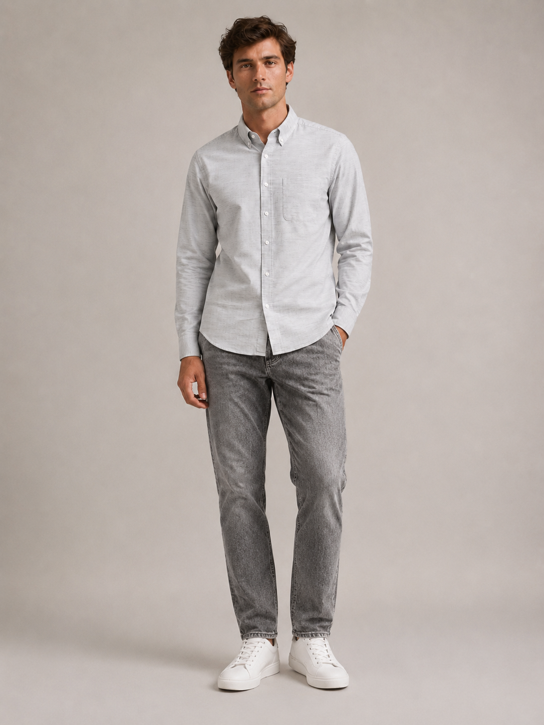 Men Light Grey Micro Stripe Shirt