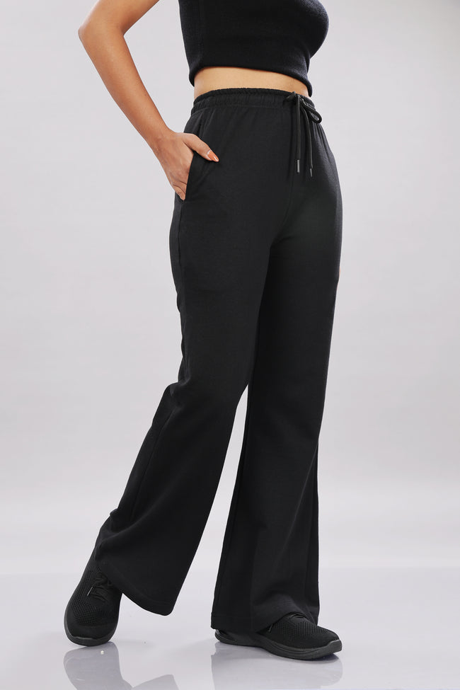 Women Black Cotton Regular Track Pant