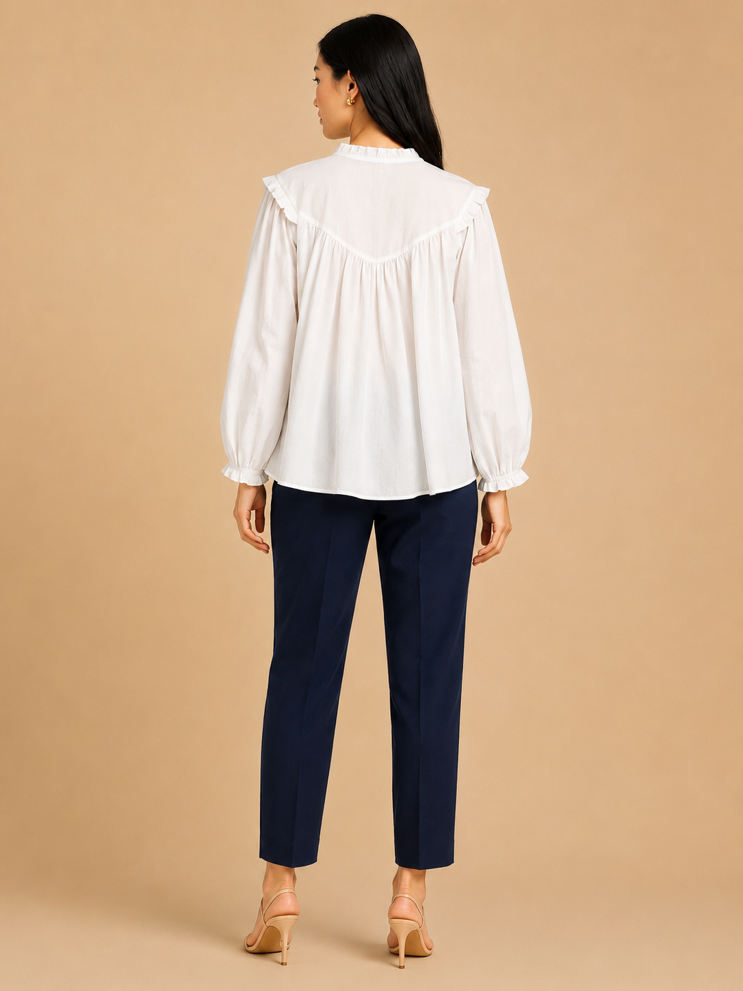 Women White Ruffle Detail Top