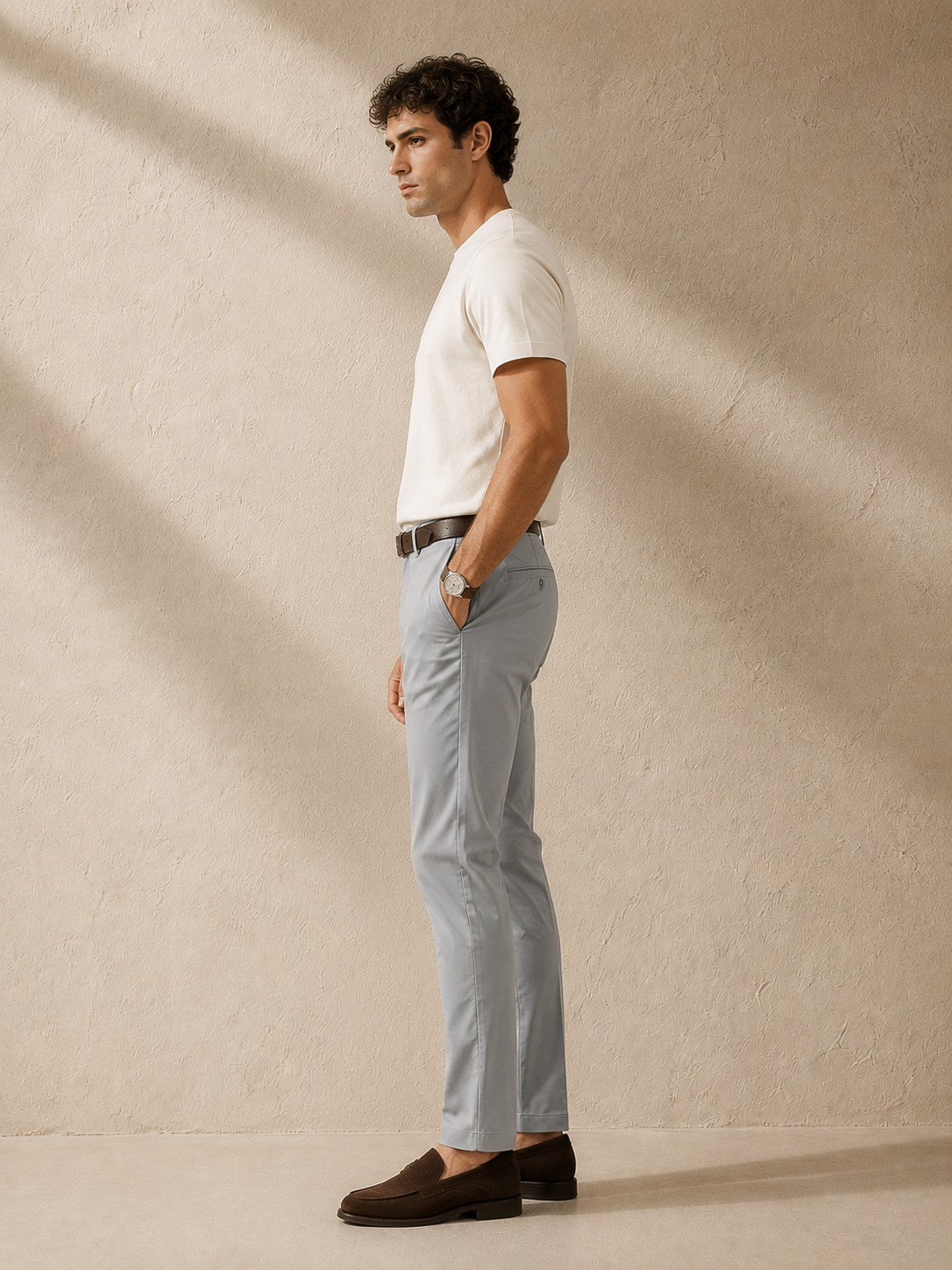 Men Grey Tailored Fit Trousers