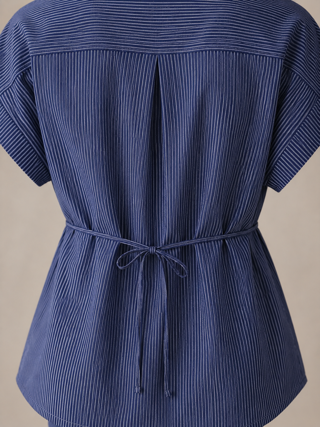 Women Dark Grey Stripe Shirt With Waist Tie