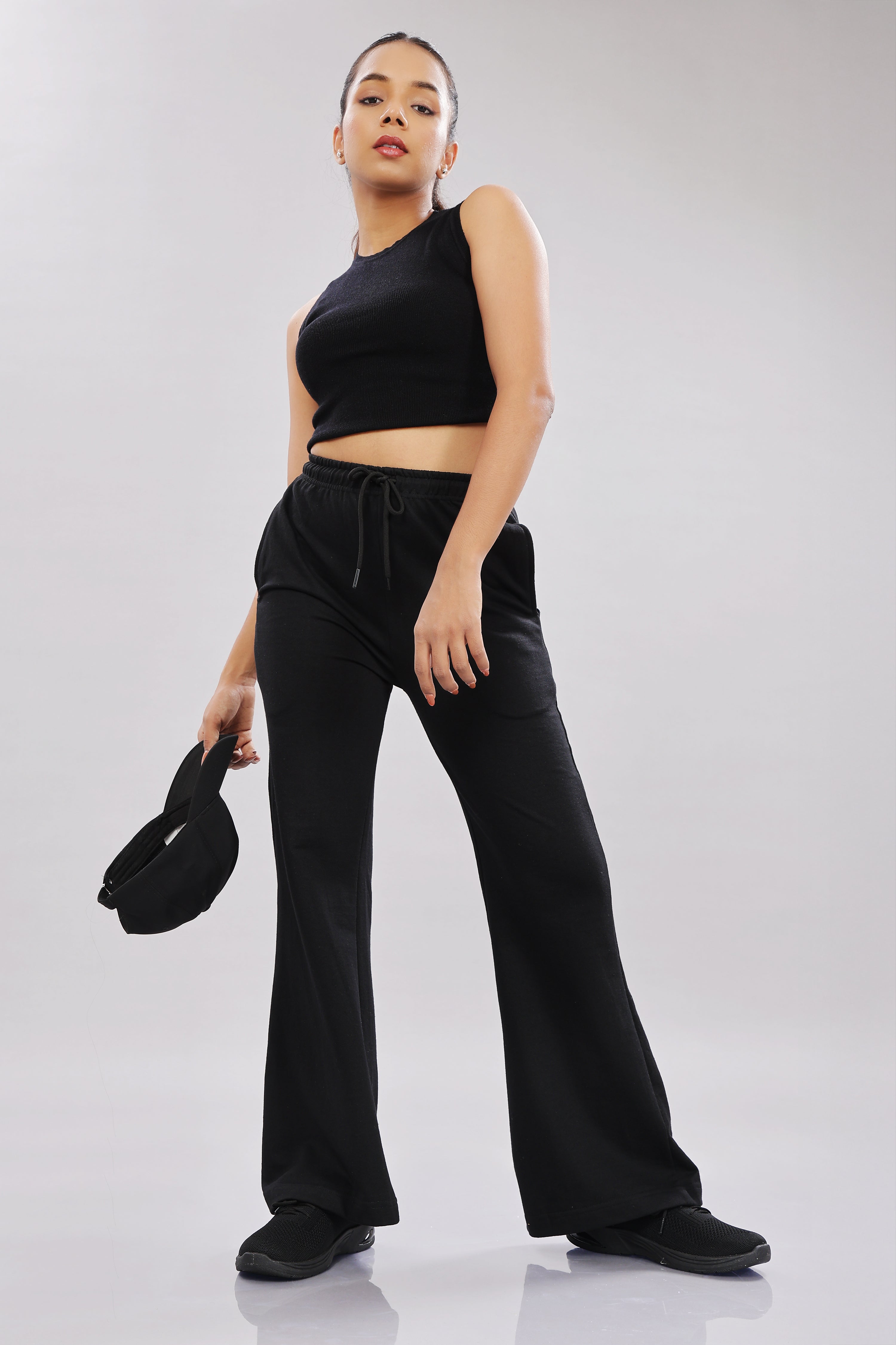 Women Black Cotton Regular Track Pant