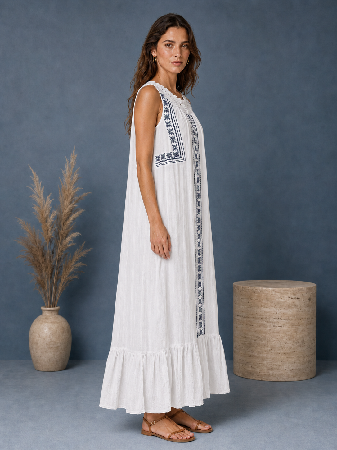 Women White Embroidered Bohemian Maxi Dress