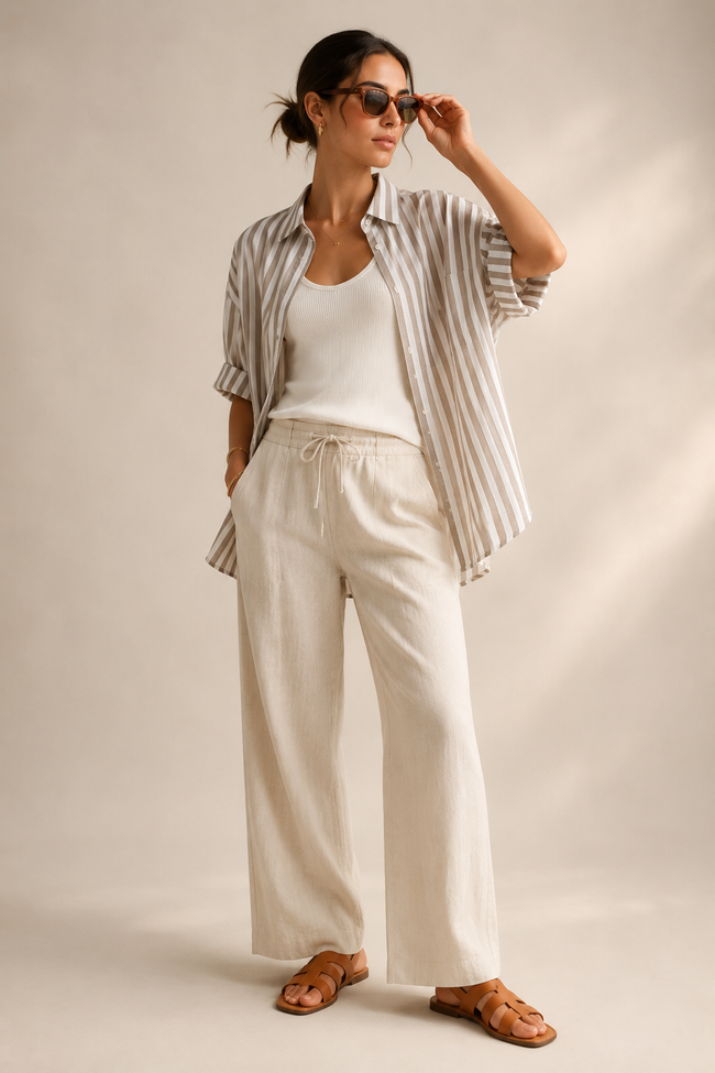 Women Brown Stripe Boxy Shirt