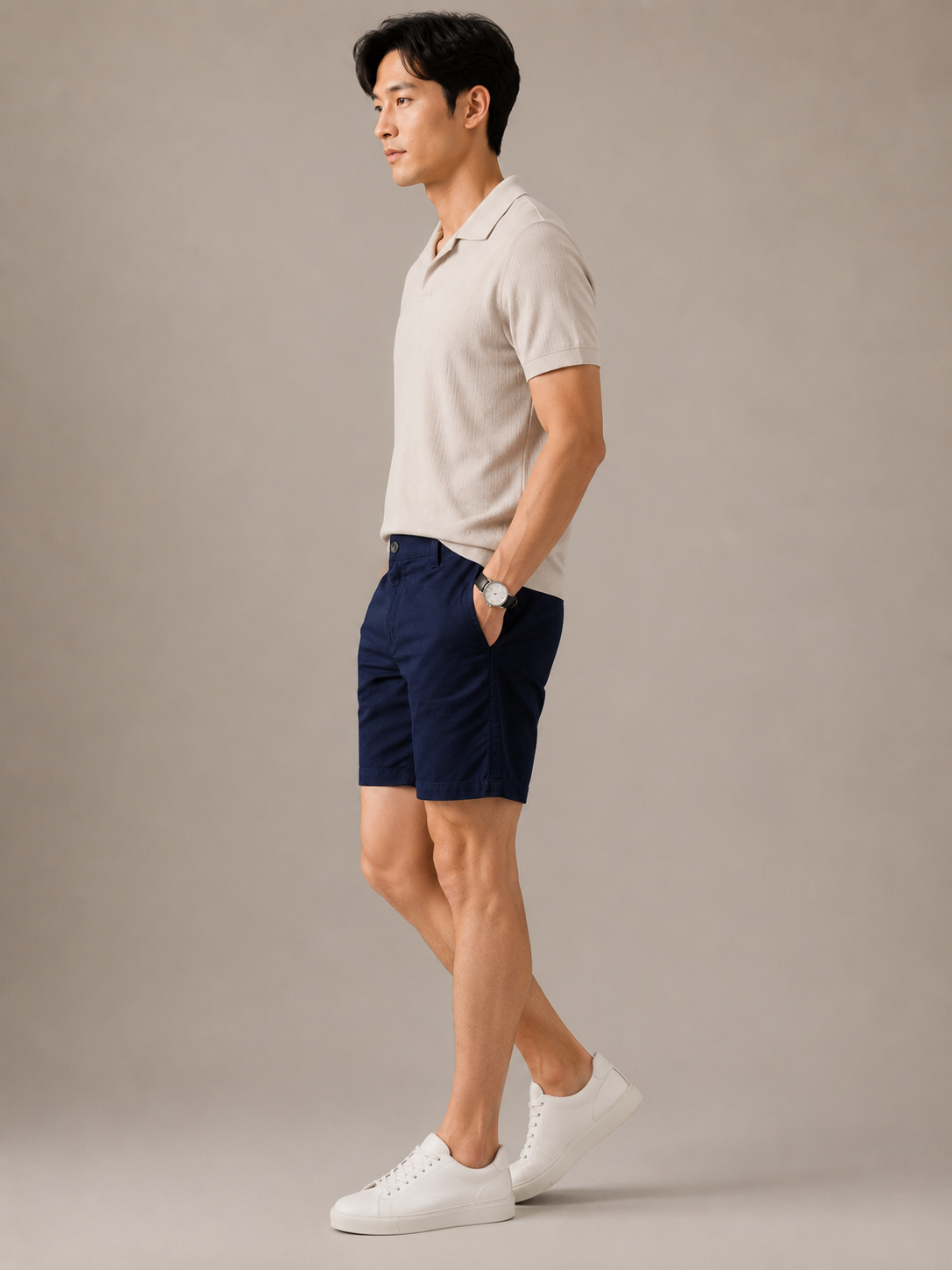 Men Navy Tailored Chino Shorts
