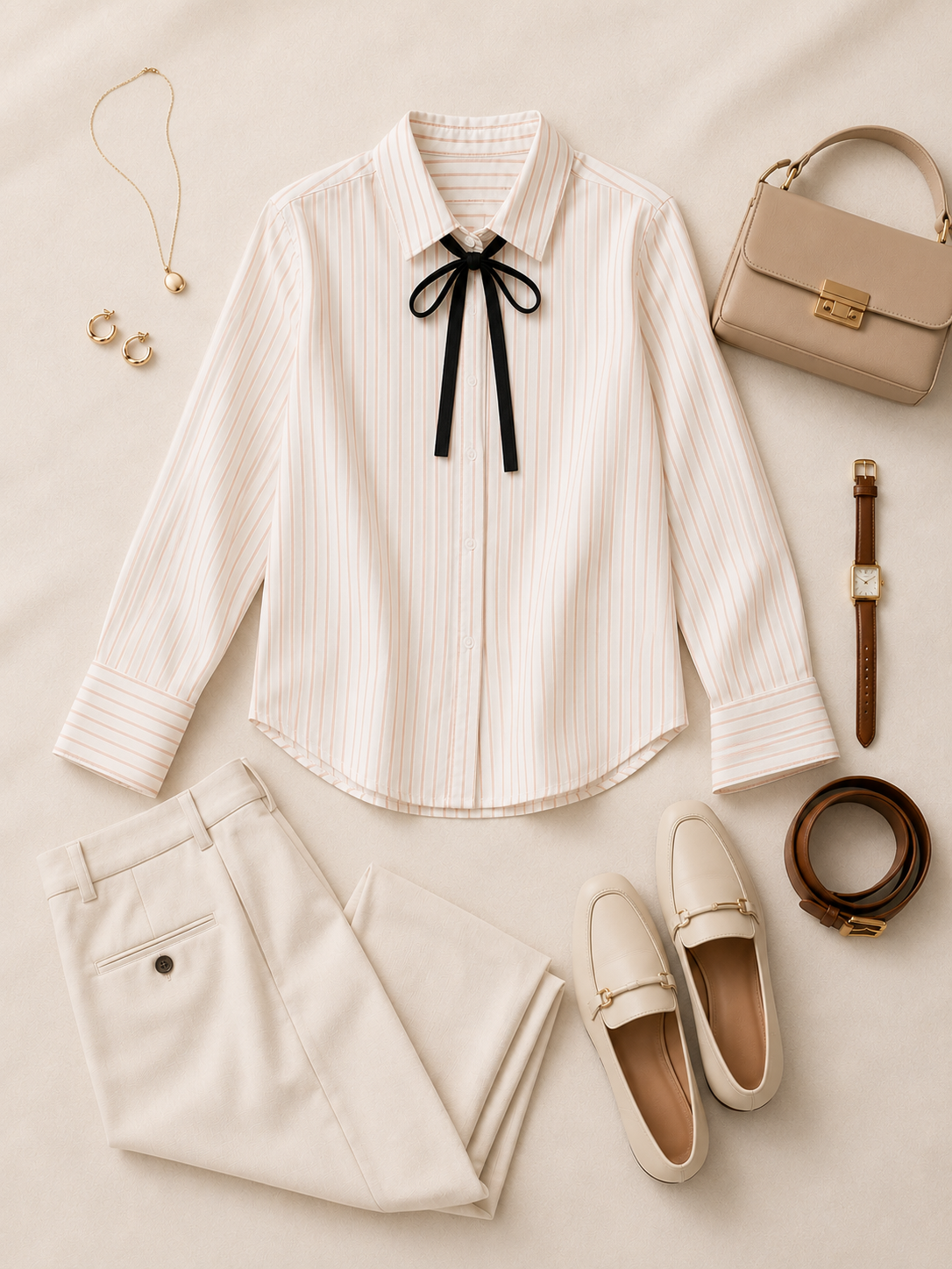 Women Pink Cotton Shirt With Neck Tie Ribbon