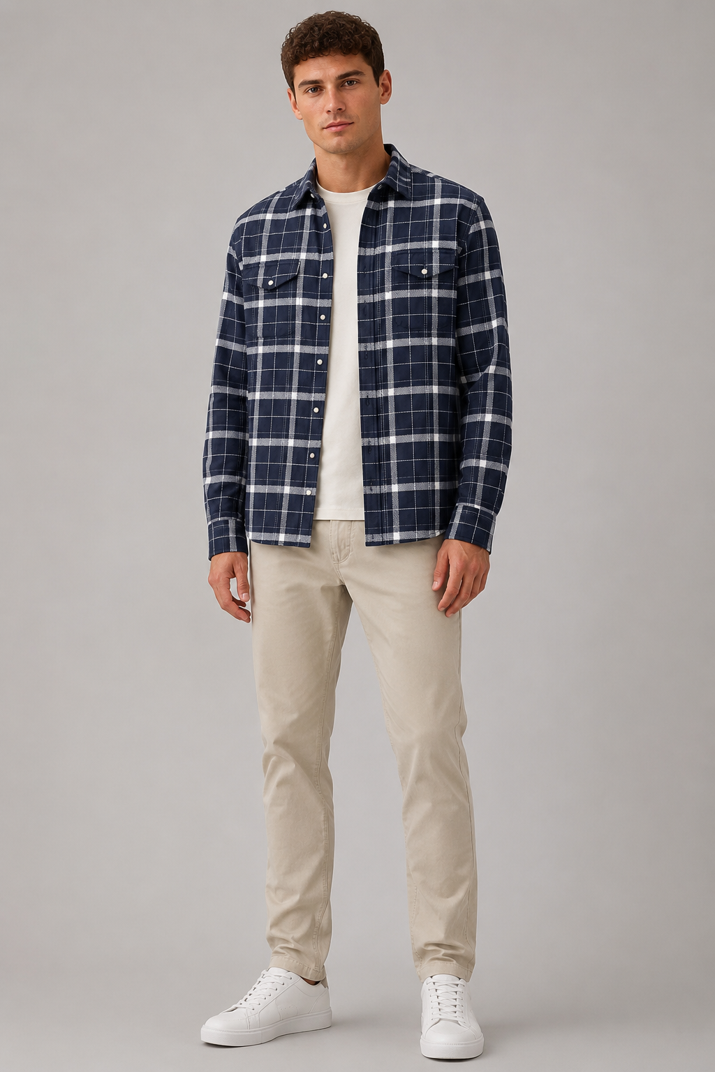 Men Navy Modern Check Shirt