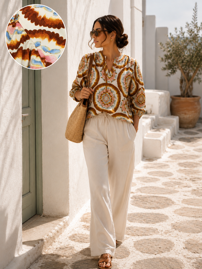 Women Boho Statement Print Relaxed Top