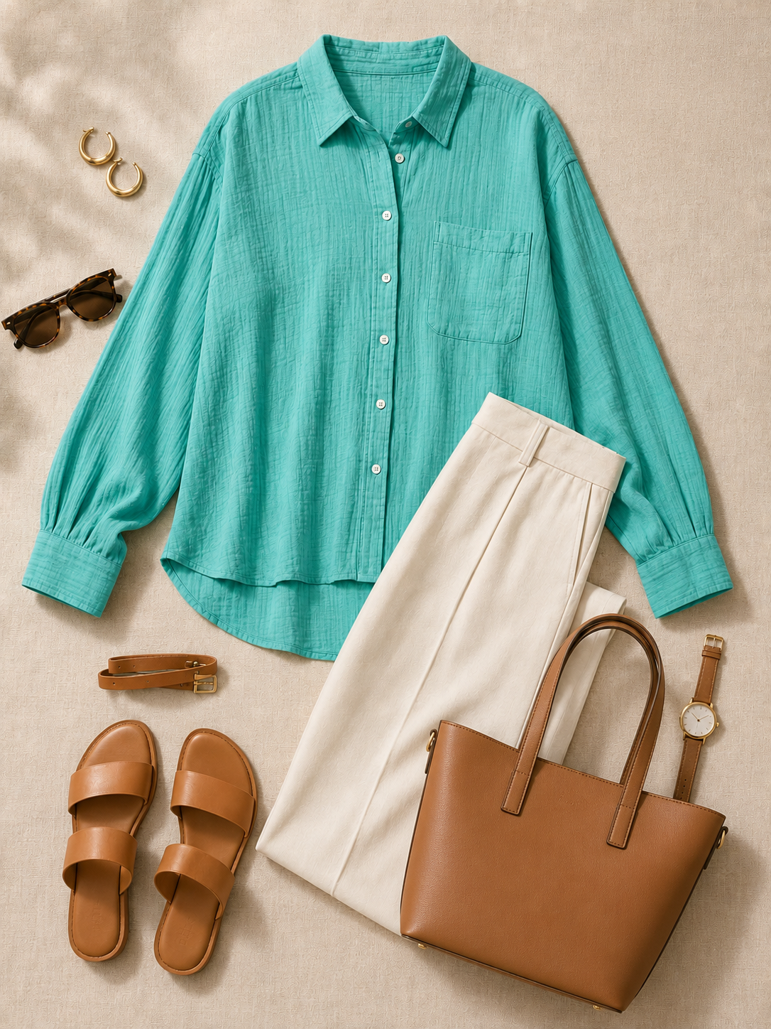 Women Green Double Gauze Comfort Shirt