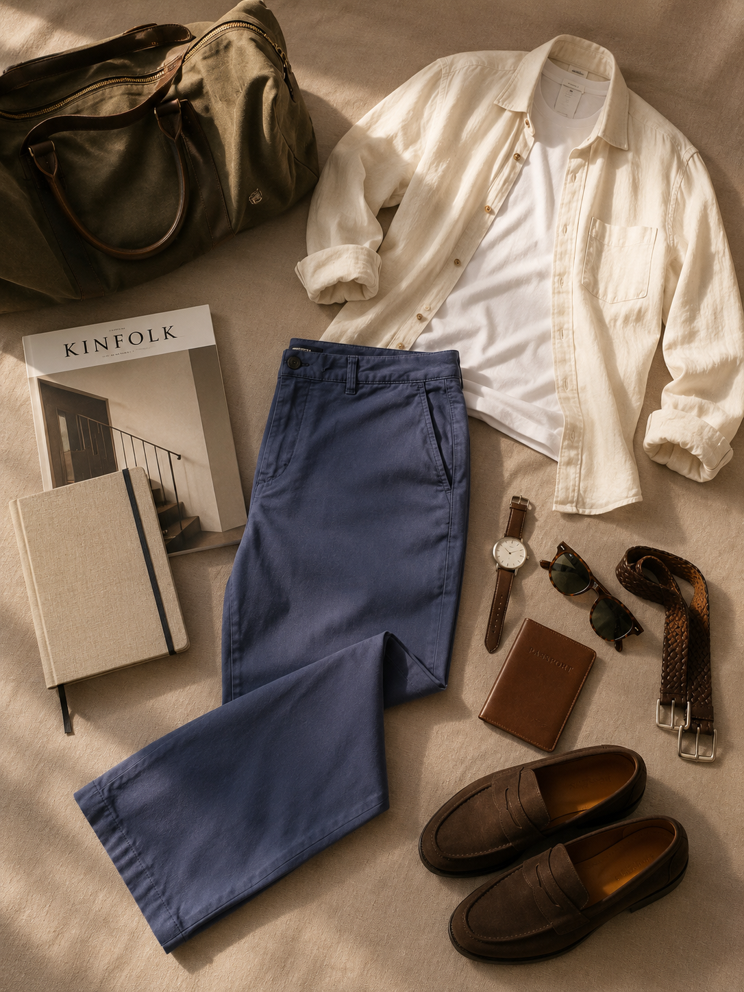 Men Blue Cotton Stretch Chino Trousers