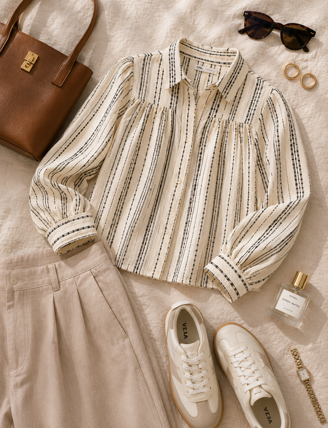 Women Beige Striped Yoke Detail Shirt
