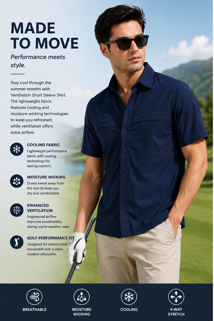 Men Navy AirFlow Short Sleeve Shirt