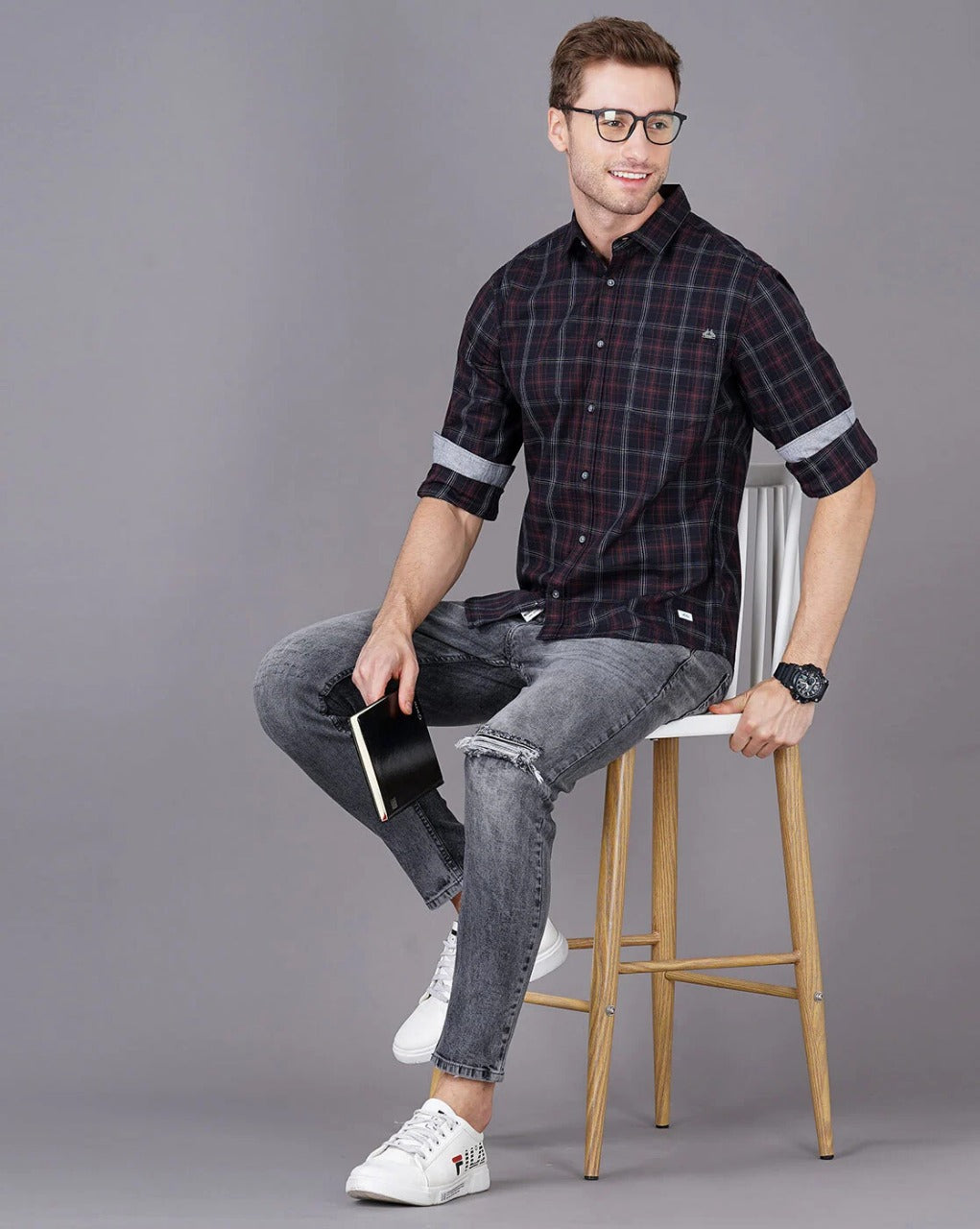 Men Black Cotton Slim Shirt