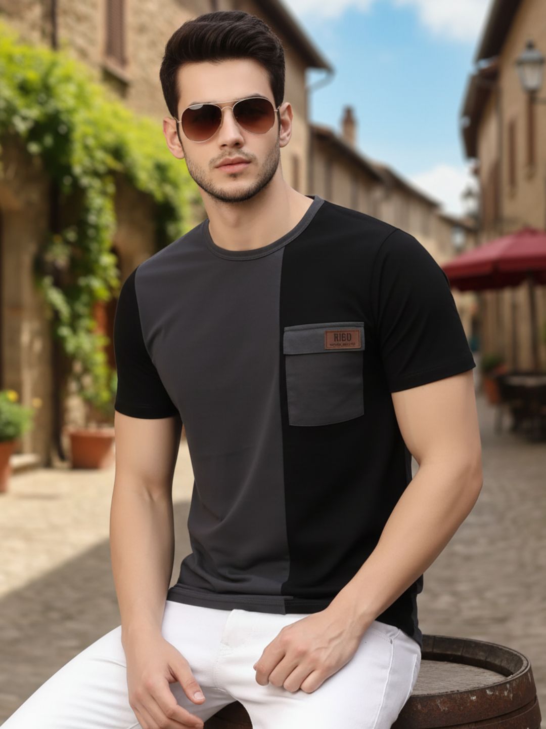 Men Grey Colorblocked T-shirt