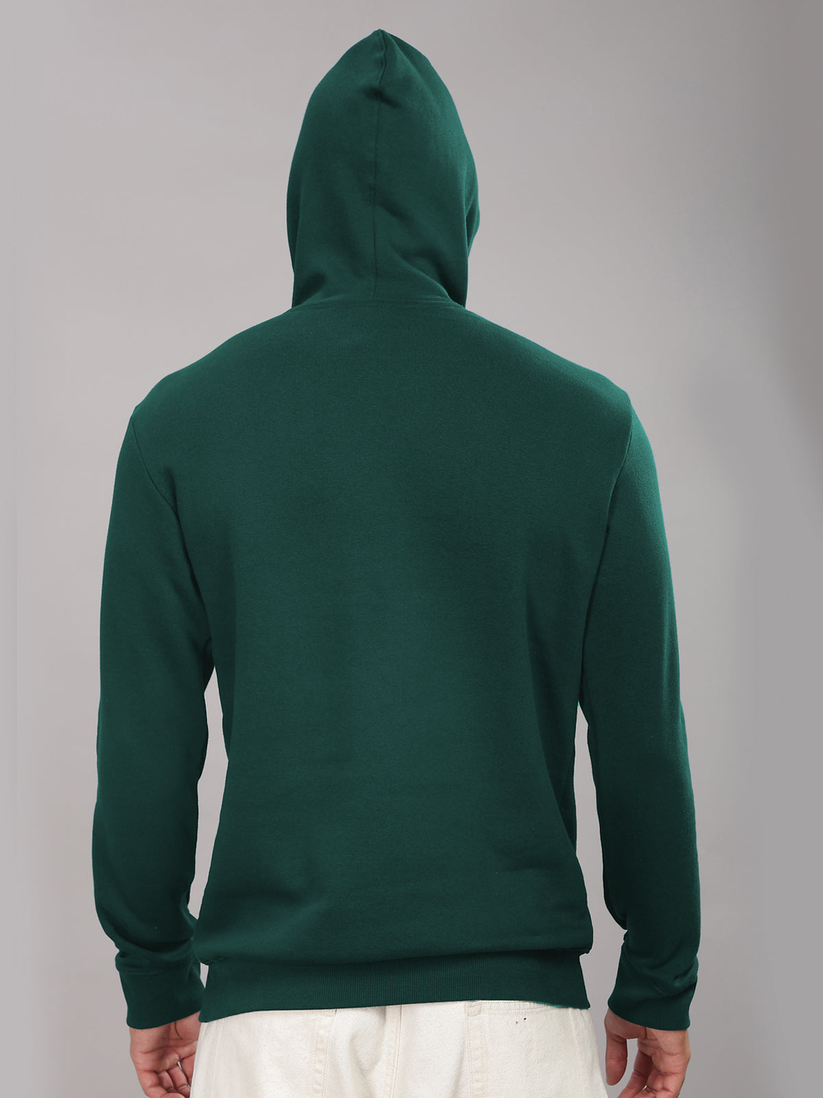 Men Green Cotton Fleece Printed Hoodie