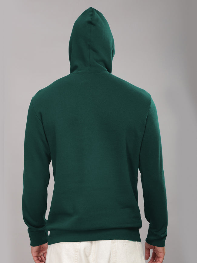 Men Green Cotton Fleece Printed Hoodie
