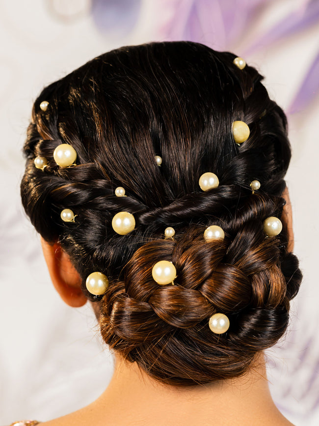 Women White Pearl Embellished Pins Set Of 12