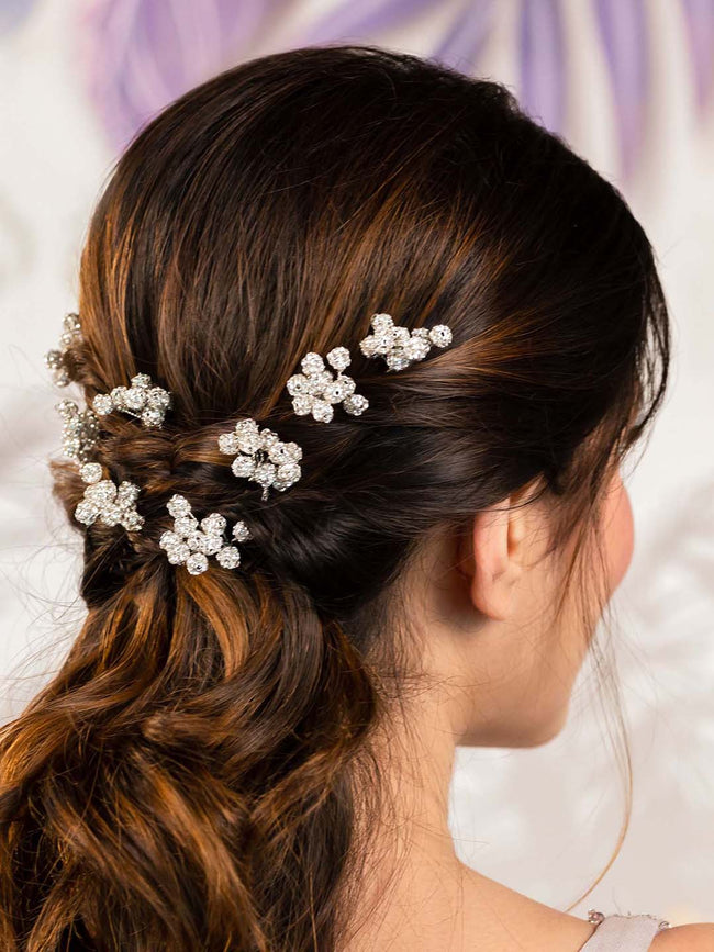 Silver Embellished Pearls U Pins Set of 4