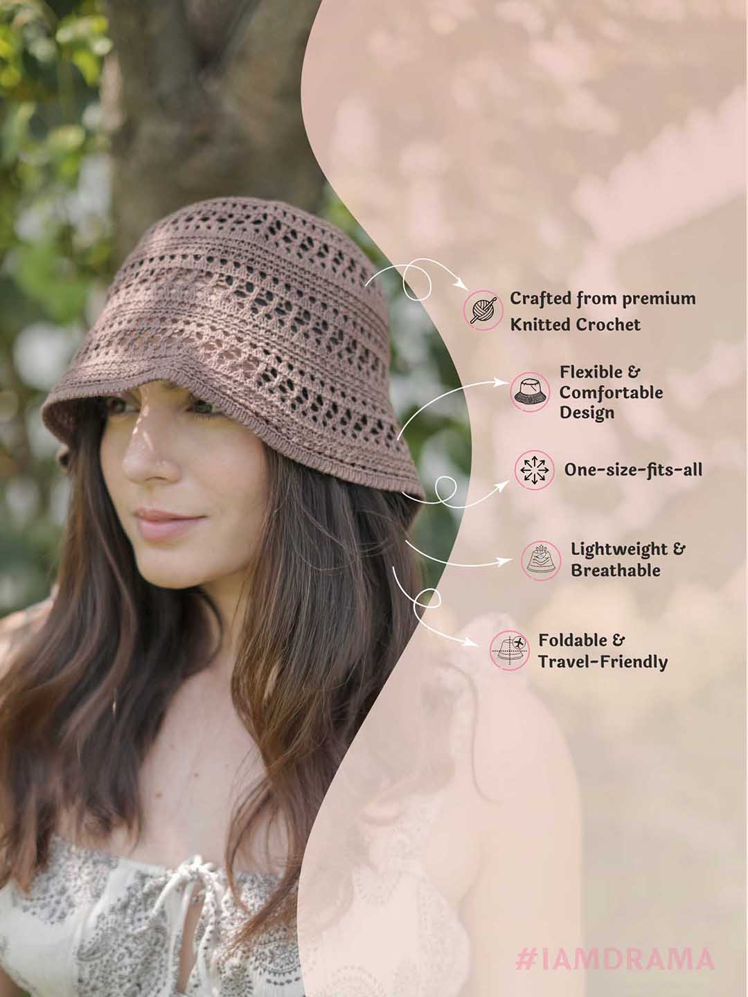 Brown Hollow Knitted Crochet Sun Bucket Hat