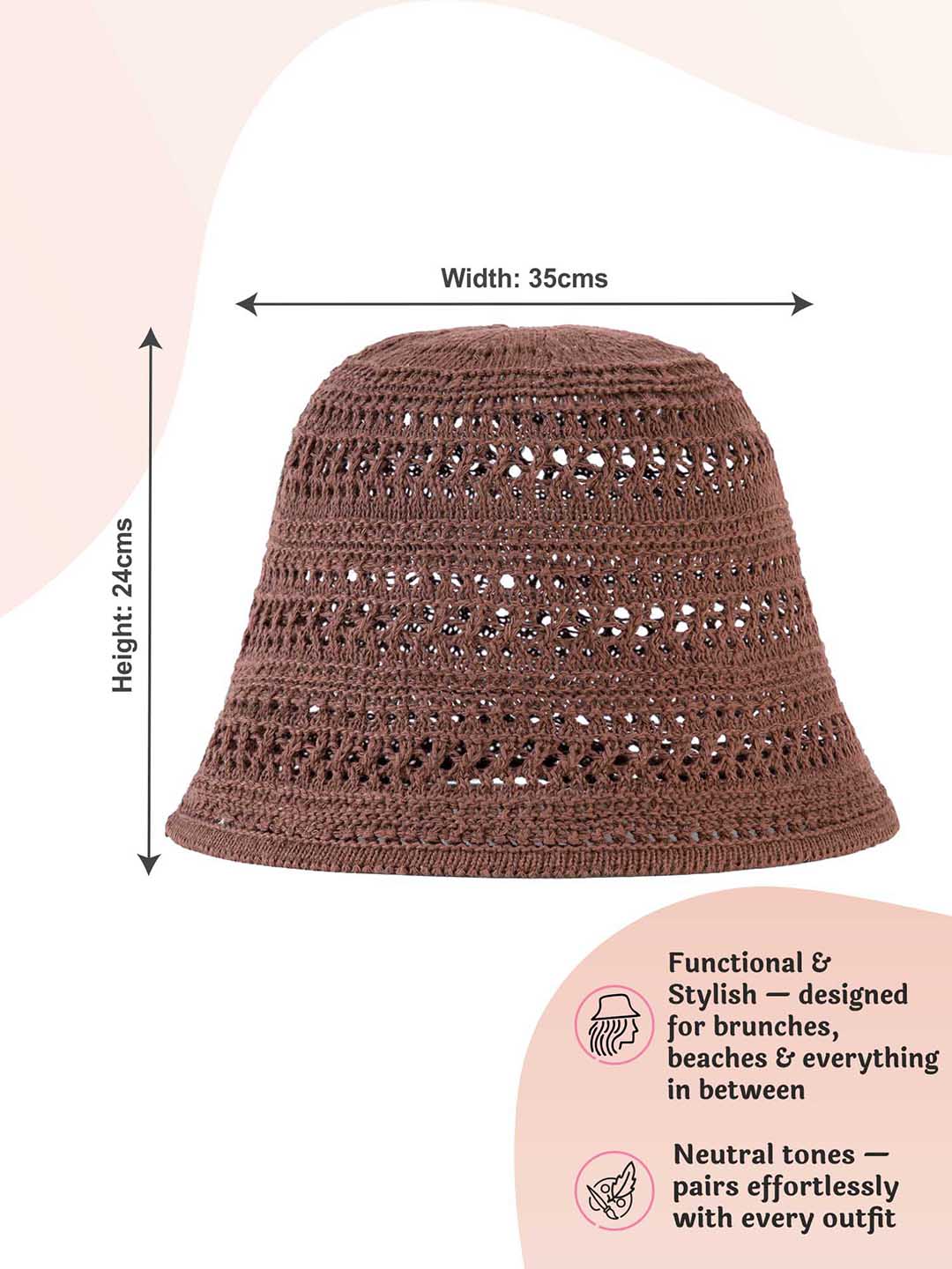 Brown Hollow Knitted Crochet Sun Bucket Hat