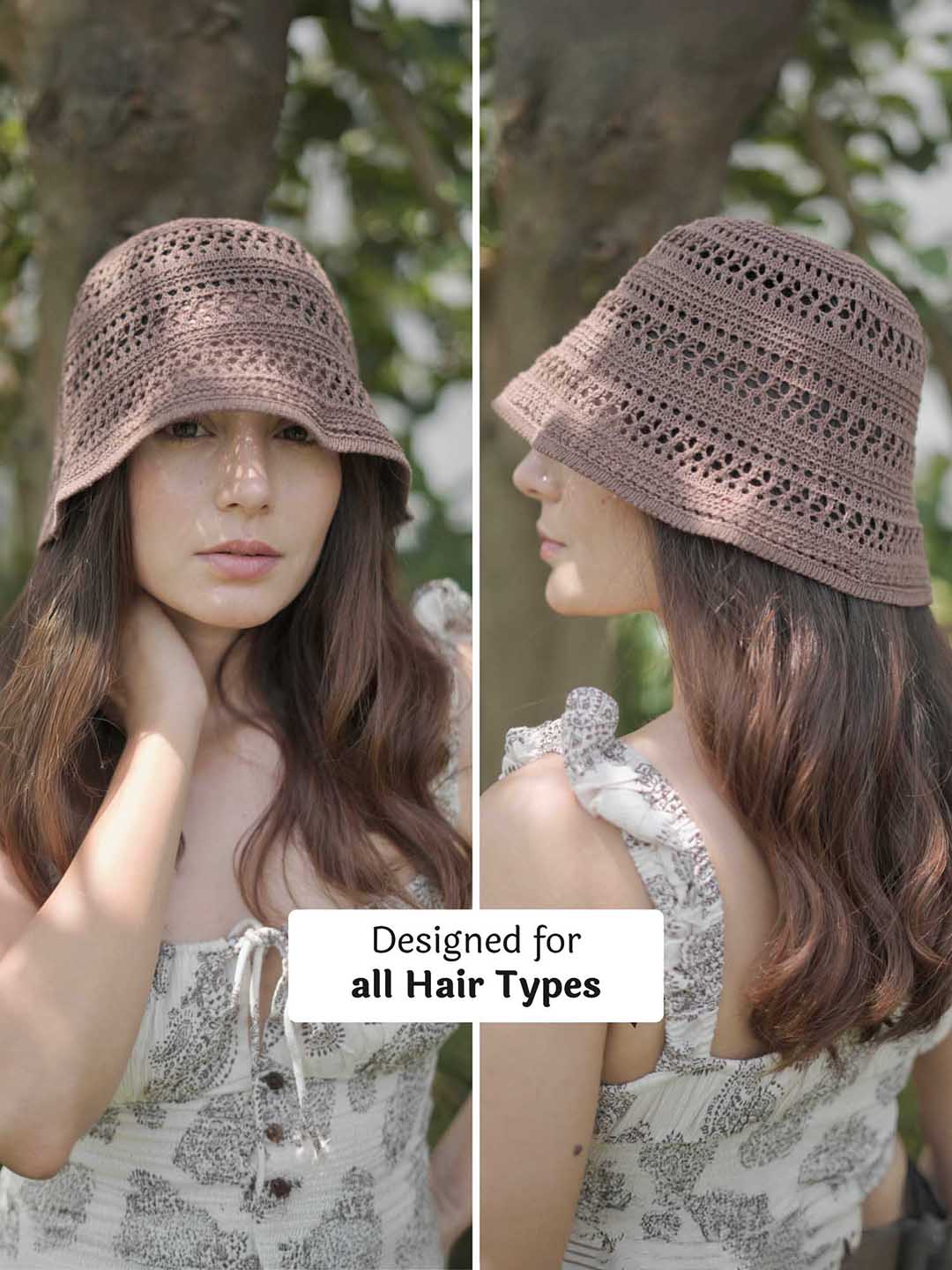 Brown Hollow Knitted Crochet Sun Bucket Hat