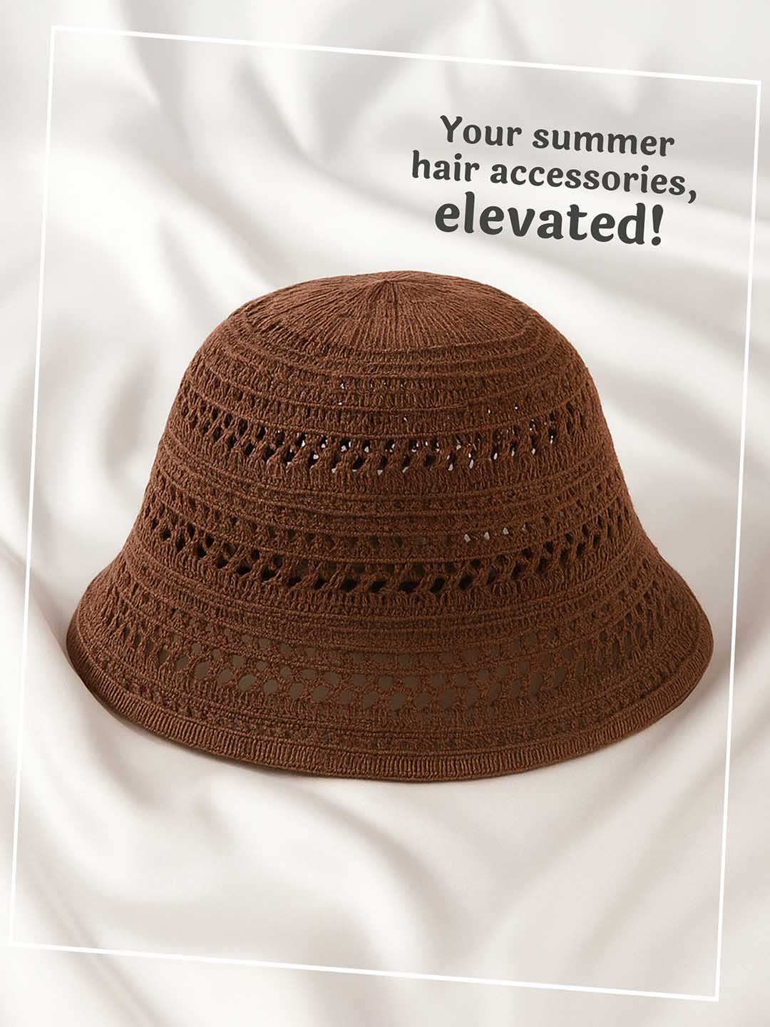 Brown Hollow Knitted Crochet Sun Bucket Hat