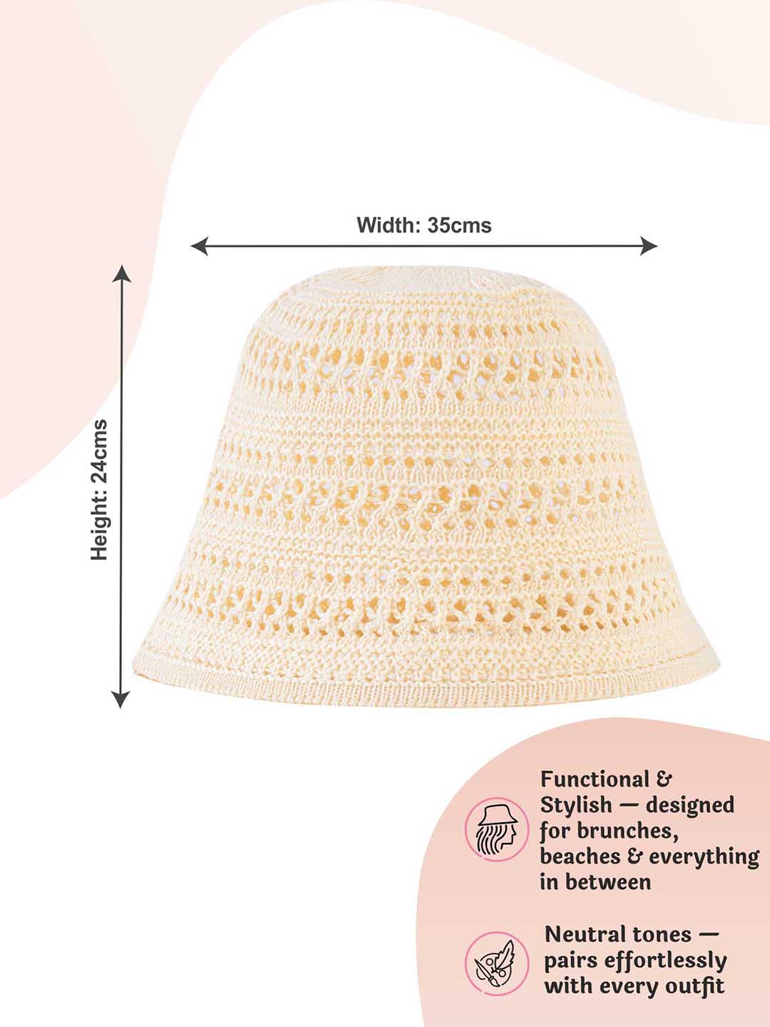 White Hollow Knitted Crochet Sun Bucket Hat
