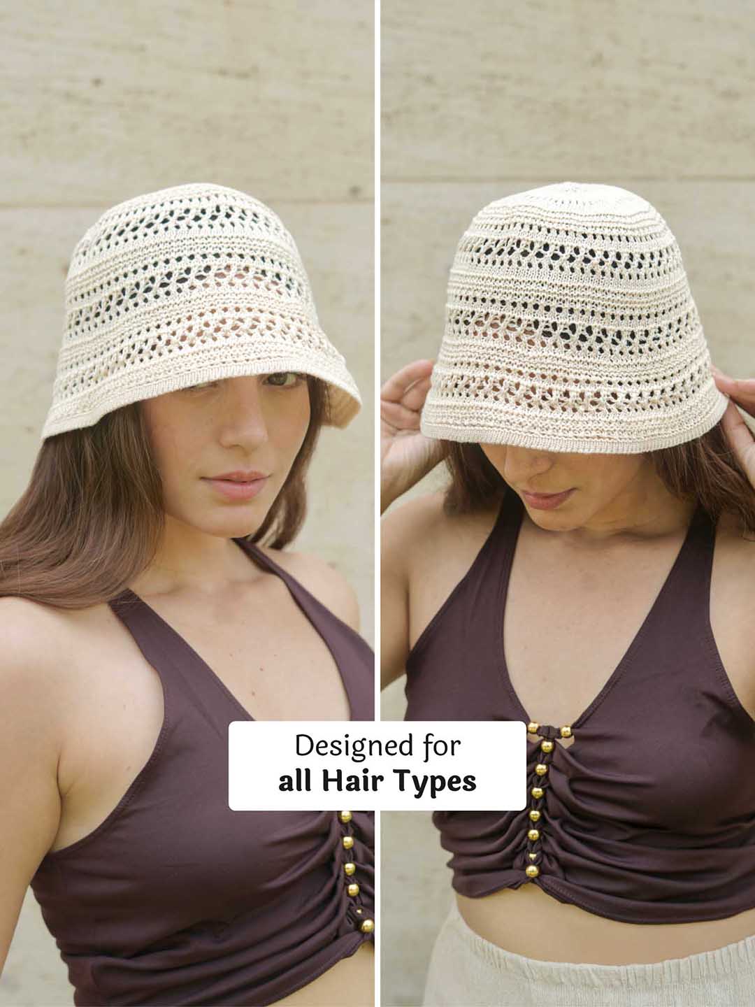 White Hollow Knitted Crochet Sun Bucket Hat
