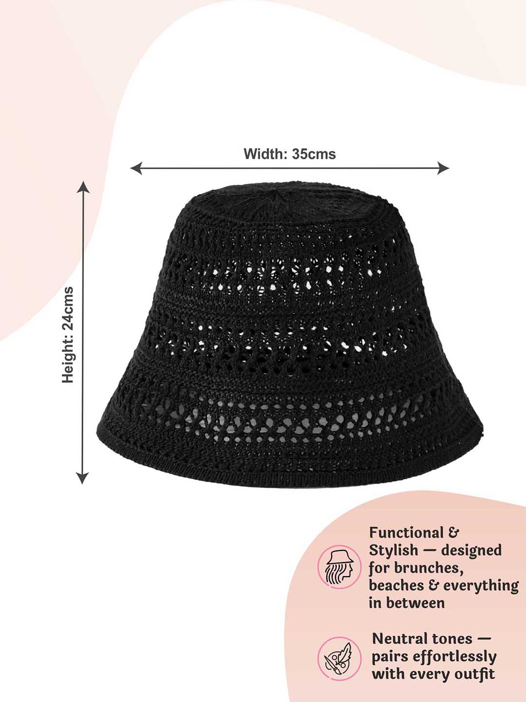 Black Knitted Crochet Sun Bucket Hat